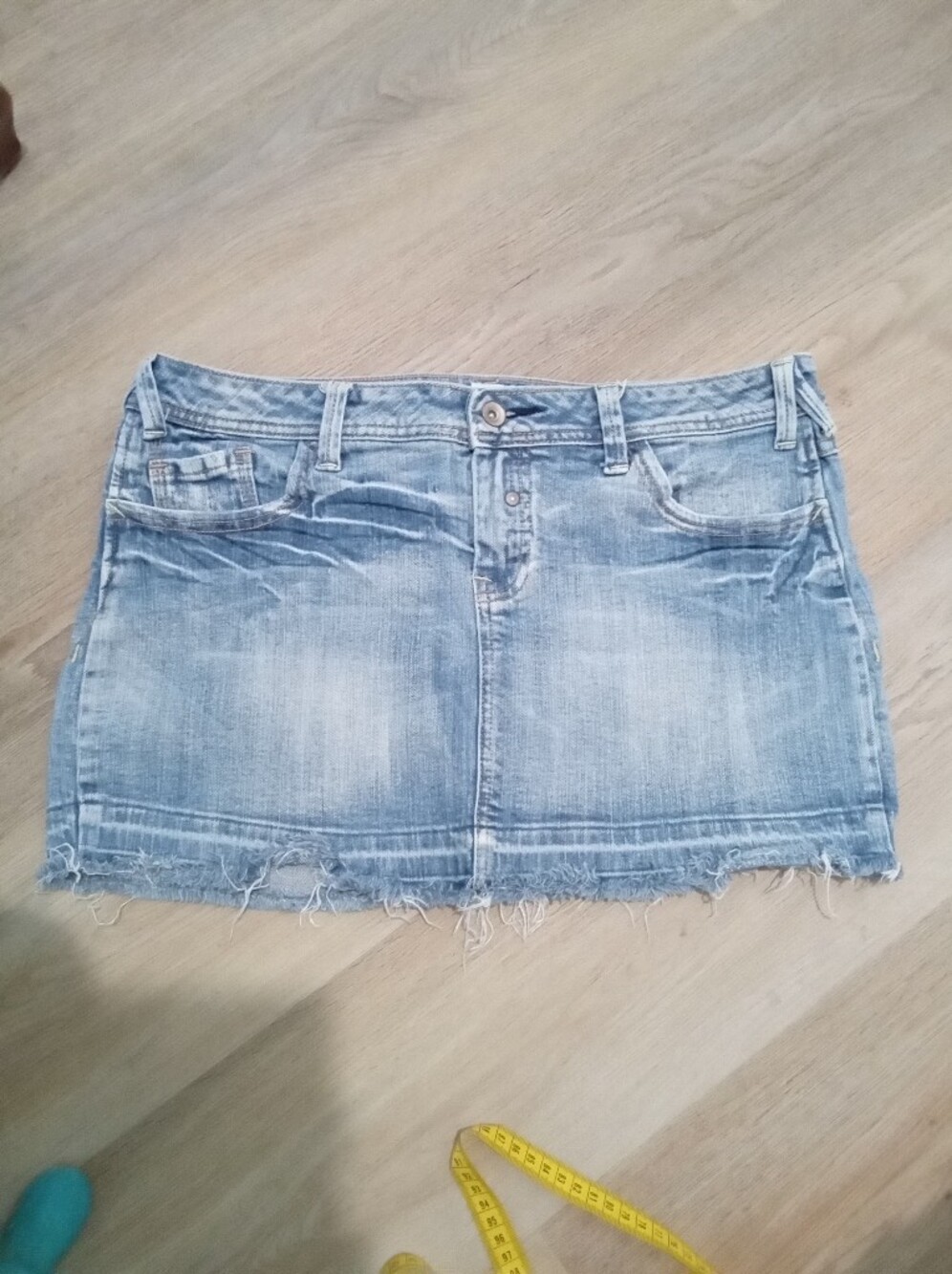 No Boundaries Junior's Sz 13 Light Blue Denim Micro Mini Skirt Frayed Hem